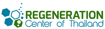 Logo of the Regeneration Center of Thailand, featuring blue hexagonal shapes connected by dots on the left, with the text "Regeneration Center of Thailand" in blue to the right. regeneration center